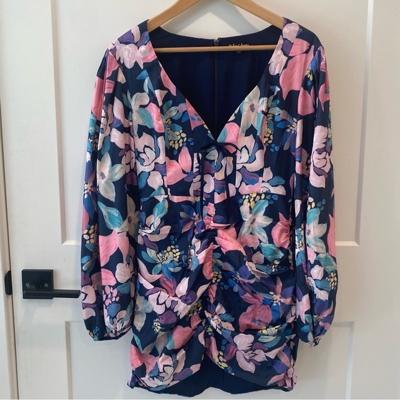 FOR LOVE AND LEMONS Wyatt Floral Ruched Mini Dress Size Medium - Picture 5 of 12